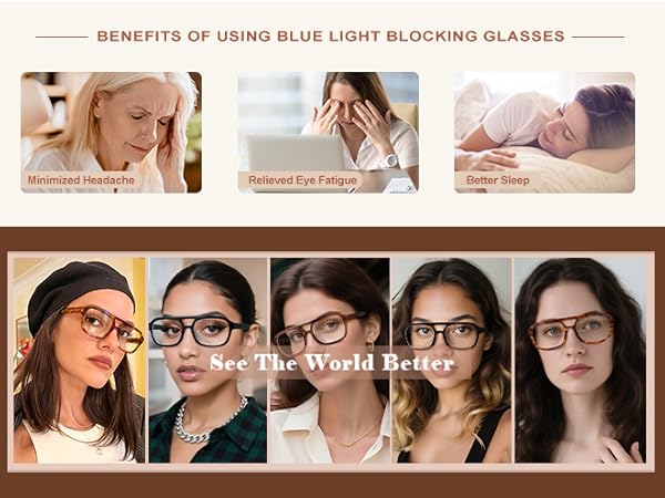 dual-bridge designer women blue light glasses anti blue light eyewear eyeglasses non prescription