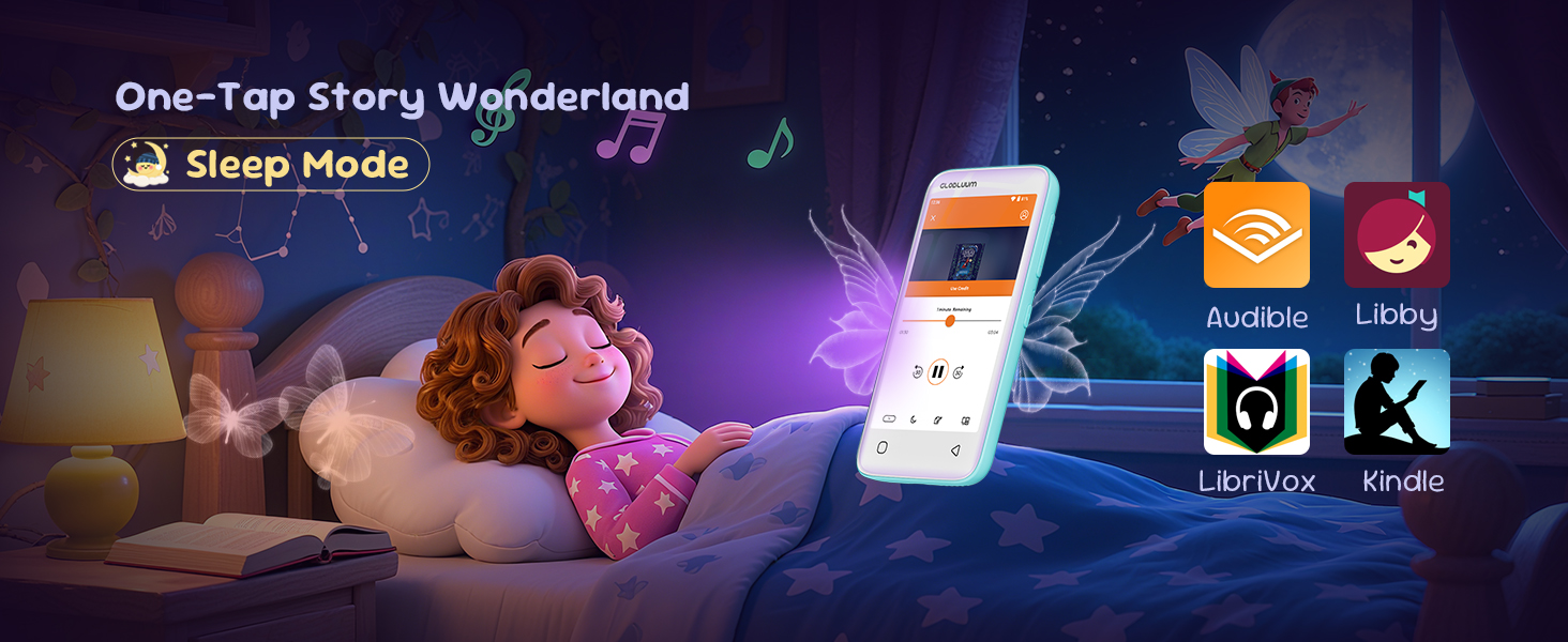 Kids’ MP3 player with sleep mode, bedtime stories from Audible, Libby, LibriVox, Kindle