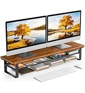 NestNeat Dual Monitor Stand, 35.4 Inch Monitor Stand Riser for 2 Monitors, 2 Tiers Wood Desk Shel...