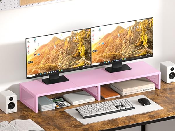 dual computer monitor printer pc tv stand riser desktop workspace desk organizer office supplie