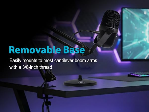 removable base support with a 3/8 inch thread boom arm