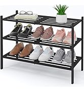 Smiry Bamboo Shoe Rack 3-Tier, Stackable Wooden Shoe Organizer for Entryway &amp; Closet, Free Standi...