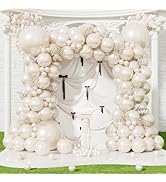 Haolongfa Pearl White Balloon Garland Arch Kit,146Pcs Double Stuffed Pearl and Beige Cream Balloo...