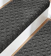 JSEI Bullnose Carpet Stair Treads, 14 Pcs Non Slip Stair Treads for Wooden Steps Indoor with TPE ...