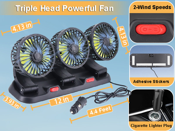 Three-Head Car Fan