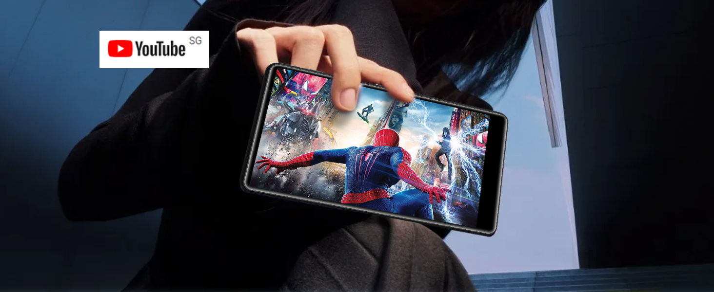 Smartphone displaying vibrant video content in landscape mode, with YouTube logo visible, demonstrating mobile video playback capabilities.