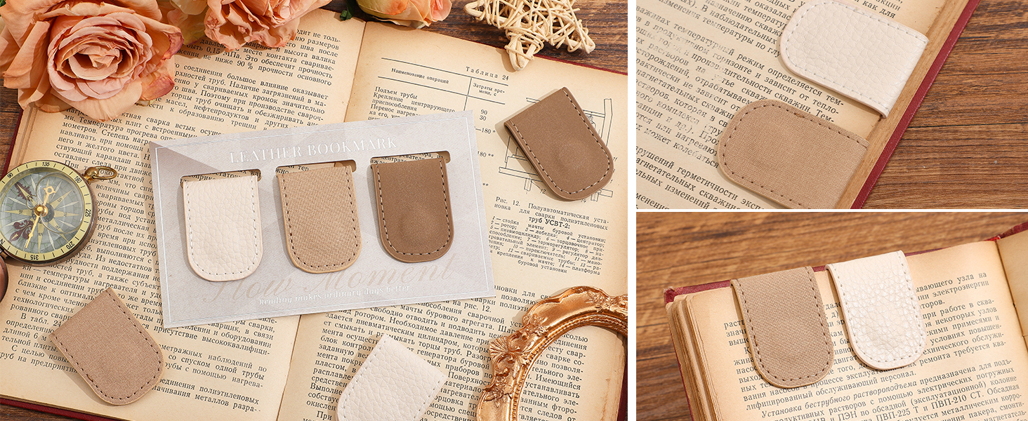3PCS Magnetic Leather Bookmarks
