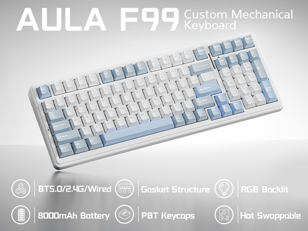 AULA F99 Silent mechanical keyboard wireless customizable RGB backlight keyboard