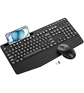 Wireless Keyboard and Mouse Combo with Palm Rest, Phone Holder, Full-Size Quiet Wireless Ergonomi...