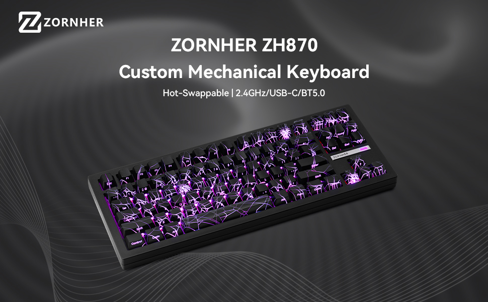 ZORNHER ZH870 Wireless Mechanical Gaming Keyboard,80% Black Custom