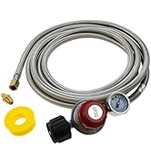 12Ft 0-30PSI High Pressure Adjustable Propane Regulator with Gauge, Stainless Steel Braided Hose ...