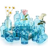 YOUEON 16 Pcs Blue Glass Bud Vases, 8 Oz Living Bud Vases, Small Glass Vases for Flowers, Decorat...