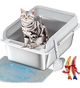 Sandpoy Enclosed Stainless Steel Litter Box with Lid, Cat Litter Box for Big Cats with High Sided...