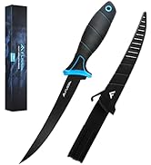 Flissa 7" Fillet Knife, Bait Knife with Black Coating, Protective Sheath, Belt Clip, Non-Slip Han...
