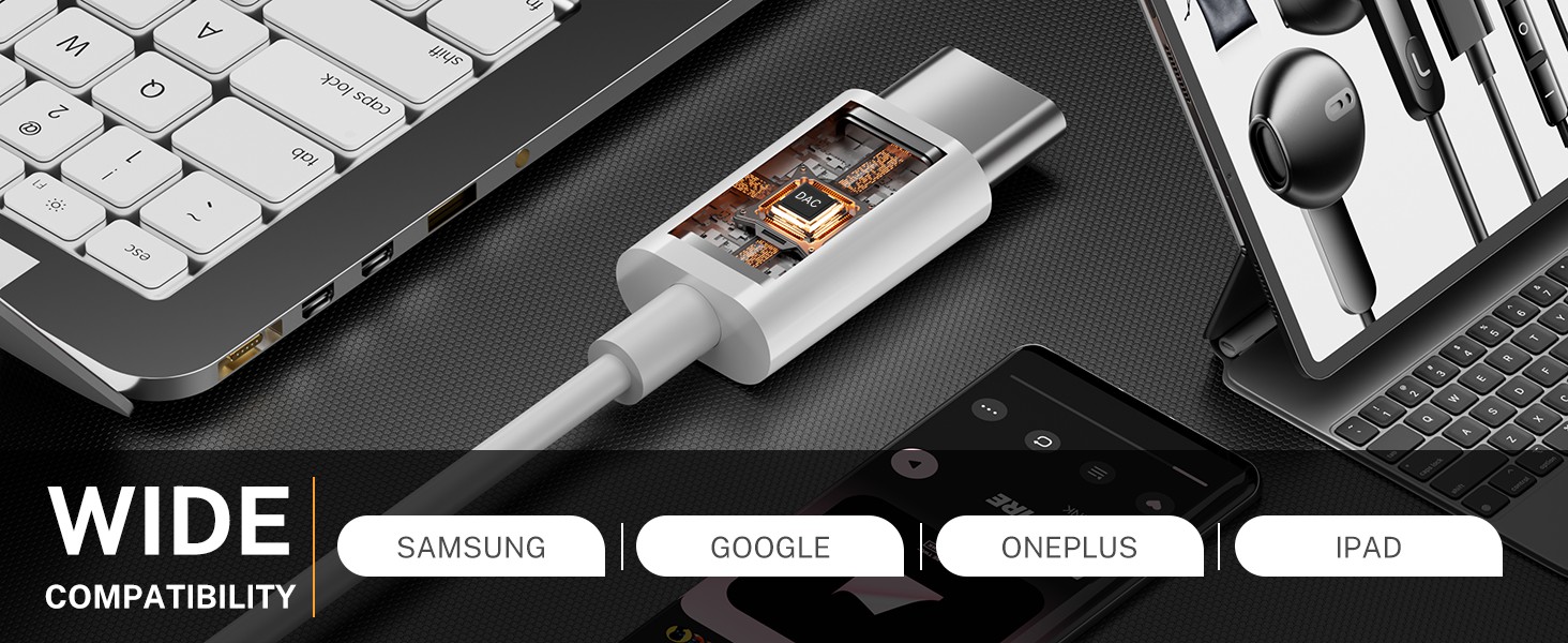 Type C Wired Headphones Wide Compatibility