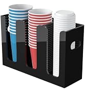 WINFFOR Disposable Cup Organizer Dispenser - 3 Compartments Black Acrylic Cup and Lid Holder with...