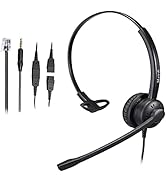 Phone Headset with Noise Canceling Microphone, Mono Call Center Office Headset with RJ9 Jack &amp; 3....