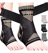 JIUFENTIAN Copper Ankle Brace Adjustable Compression Sleeve (Pair)-Ankle Support Heel Brace for A...