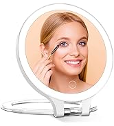 Rechargeable Magnifying Makeup Mirror 10X/1X Double Sided Lighted Travel Makeup Mirror with 3 Col...