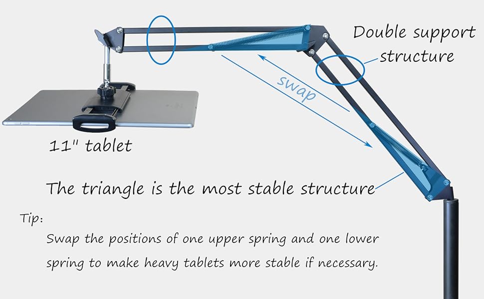 This ipad stand has a double support structure to ensure its stability.