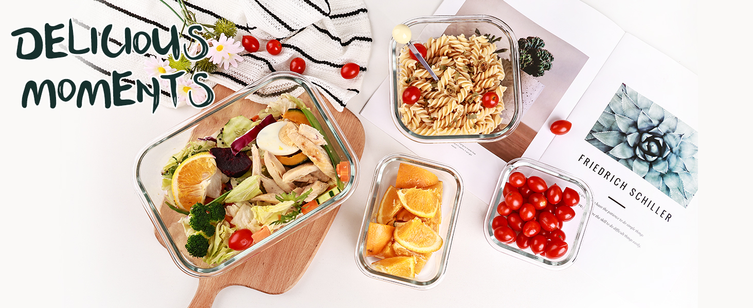 8 Pack 5-35oz Glass Food Storage Containers with Lids