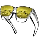 URUMQI Night Vision Driving Glasses Fit Over Eyeglasses for Men Women, Anti Glare Polarized Night...