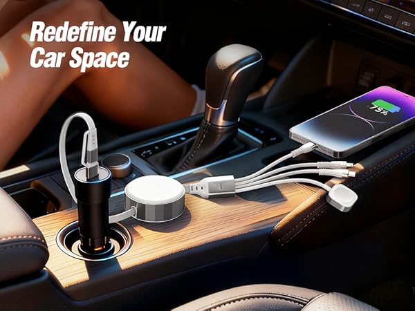 It can also be a retractable car charging cable to keep the car interior tidy.