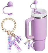 HaimiLiya Initial Letter Cup Chain Straw Cover Cap for Stanley Cup Accessories, 10mm Straw Lid Ca...