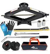 Car Jack Kit with Tesla Pad &amp; Universal Rubber Pad 3 Ton (6,600 lbs) | Scissor Jack for Car - Tir...