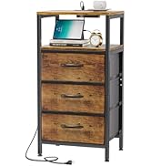 Ekisemio Nightstand with Charging Station, Bedside Table with 3 Fabric Drawers, End Table with US...