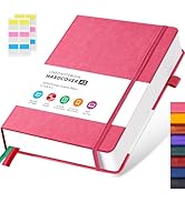 FOCUS DAY Lined Journal Notebook for Women/Men Writing Work, 320 Pages Hardcover Pink Leather Dai...