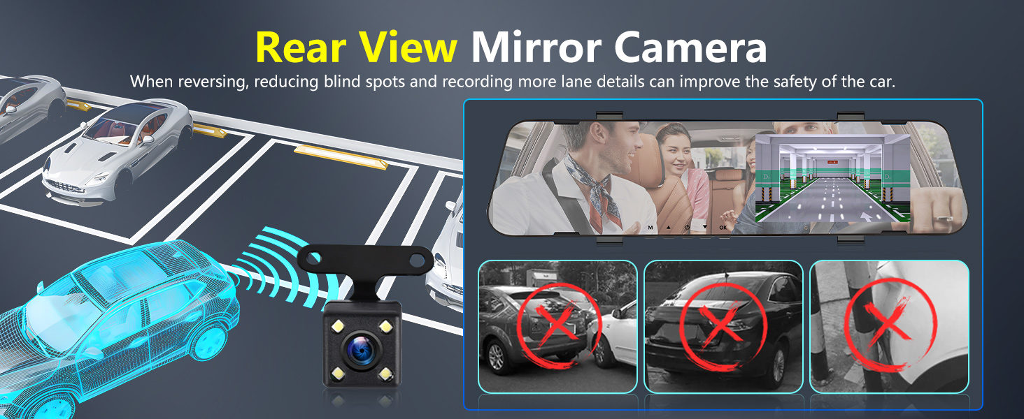 Rear View Mirror Video Recroder Car DVR 4.5" Mirror Dash Cam Backup Smart Rearview Front and Rear