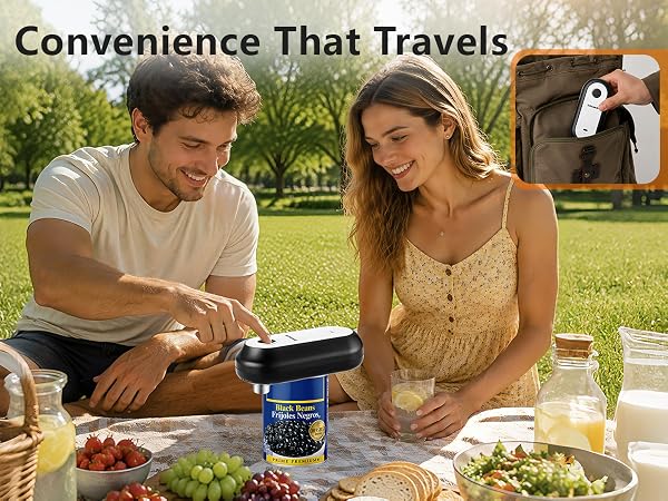 Compact auto can opener with a cordless design, ideal for convenient use at home, camping, etc.