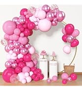 Amandir 153 Pcs Pink Balloon Arch Garland Kit, Different Sizes 18 12 10 5 inch Latex Metallic Con...