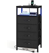Sweetcrispy Nightstand with Charging Station, Bedside End Table with 4 Fabric Drawers &amp; USB/Type-...