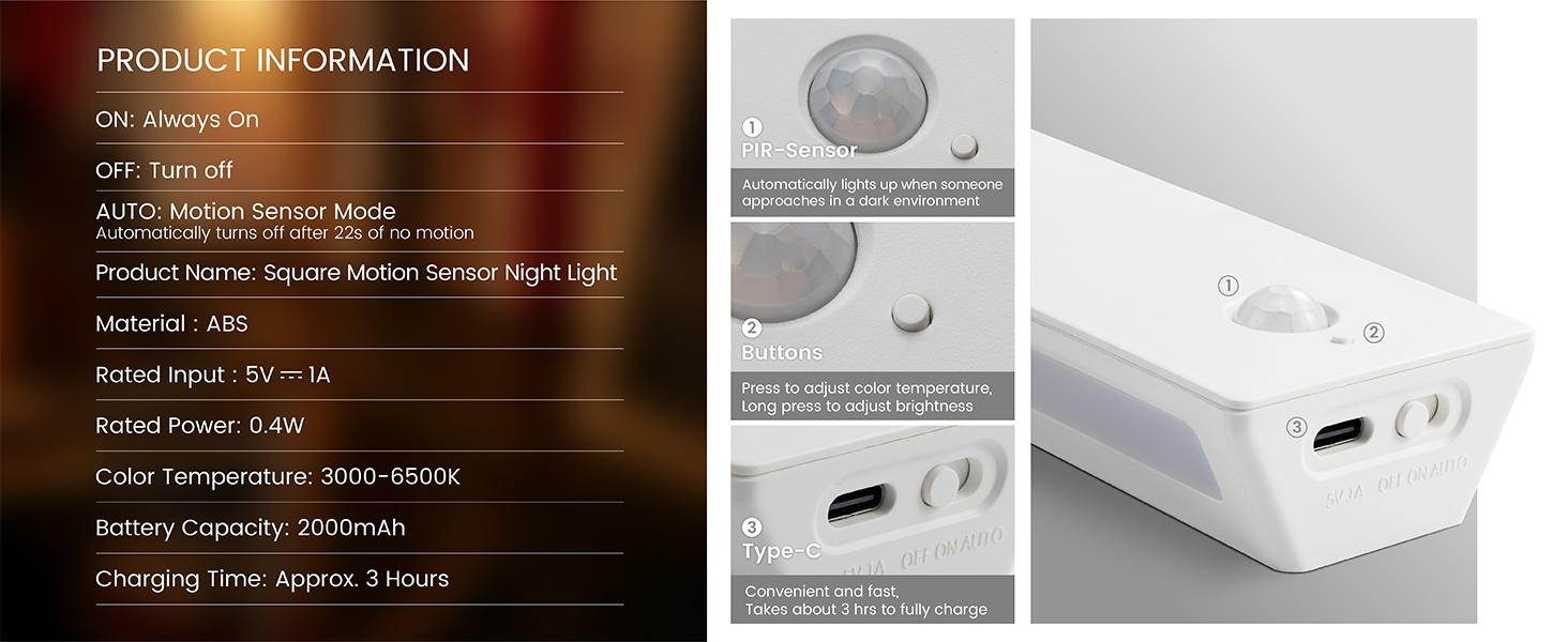 Motion Sensor Night Light, 3CCT Wireless Lights