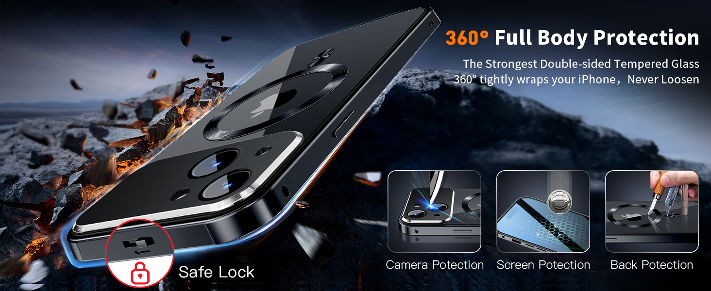 iphone 14 phone case magsafe magnetic 360°full body protection with privacy screen 