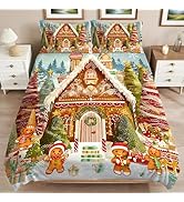 Yopiiefa Christmas Gingerbread Man Bedding Set 3 Pieces Soft Comforter Cover Twin Size with 2 Pil...