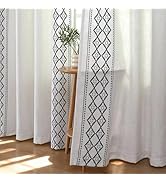 Joydeco Black Embroidered Curtains 63 Inch Long 2 Panel Set, Victoria Decorative Linen Drapes for...