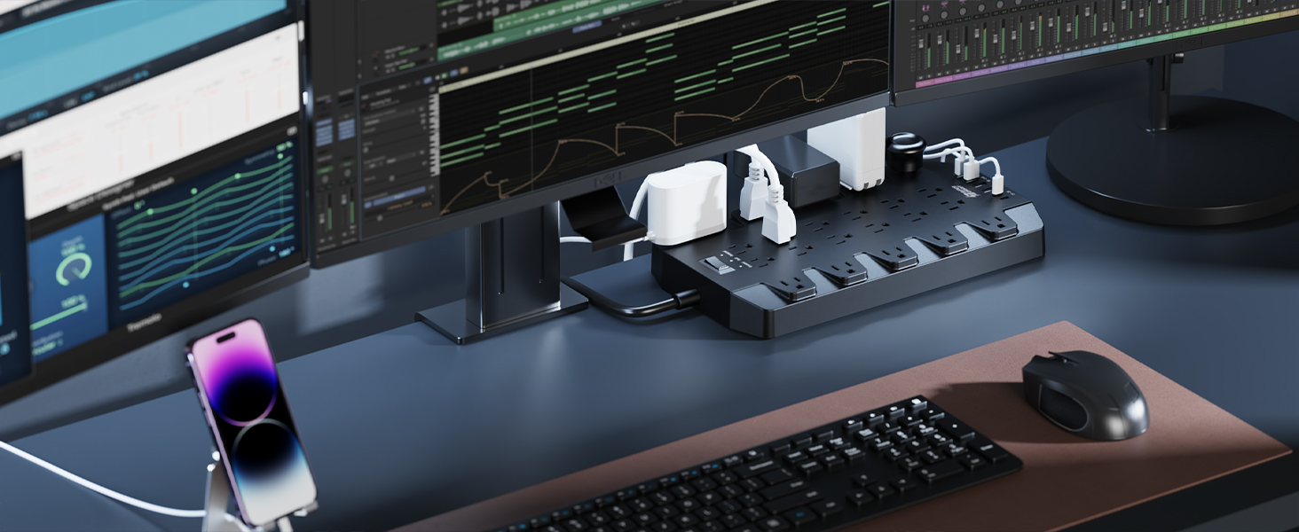 PC gaming and office accessories large surge protector power strip