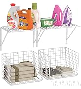 2 Pack Laundry Room Shelves Wall Mounted with Wire Baskets, Over the Washer and Dryer Shelf with ...