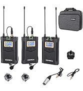 Wireless Microphone System, Comica CVM-WM100 PLUS UHF 48 Channels Dual Wireless Lavalier Micropho...