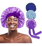 my novel things 3Pcs Satin Bonnet for Sleeping Women Adjustable Long Tie Band Silky Hair Bonnet S...