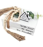 Rustic Farmhouse Decorative Books for Home Decor - Faux Wood Books with Tassels and Leaves for Li...