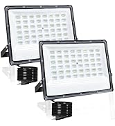 100W LED Flood Lights Outdoor, 2 Pack 10000LM Super Bright Plug in Flood Light, 6500K Daylight Wh...