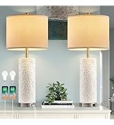 SRJJA 28" White Ceramic Lamps Set of 2, Modern Table Lamps for Living Room End Tables, Touch Lamp...