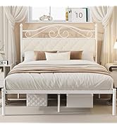 Elephance Full Bed Frame with Upholstered Headboard Metal Platform Bed with 11 Inchs Storage Spac...