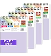 WINNER 9" x 12" Sketch Book 4 Pack, 400 Sheets Spiral Bound Art Sketchbook, 68lb/100gsm White Aci...