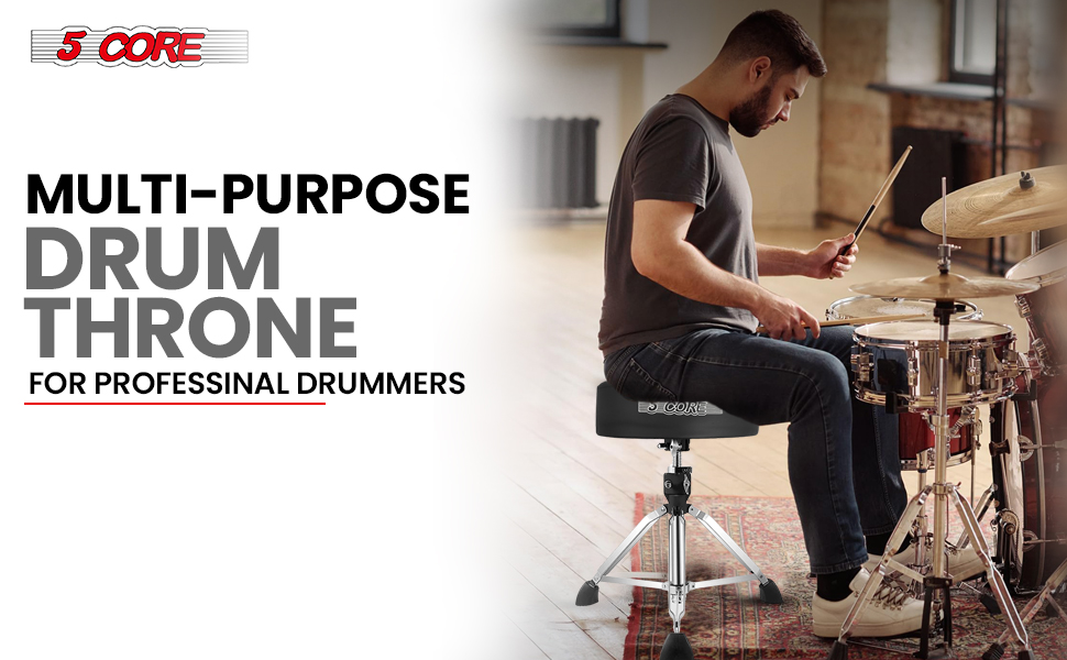 Professional Drum Throne, Seat Swivel Height Adjustable Chair Heavy Duty Stool for Drummer