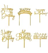 Gold Birthday Cake Topper, 6pcs Acrylic Birthday Cake Toppers Happy Birthday Cake Toppers for Bir...